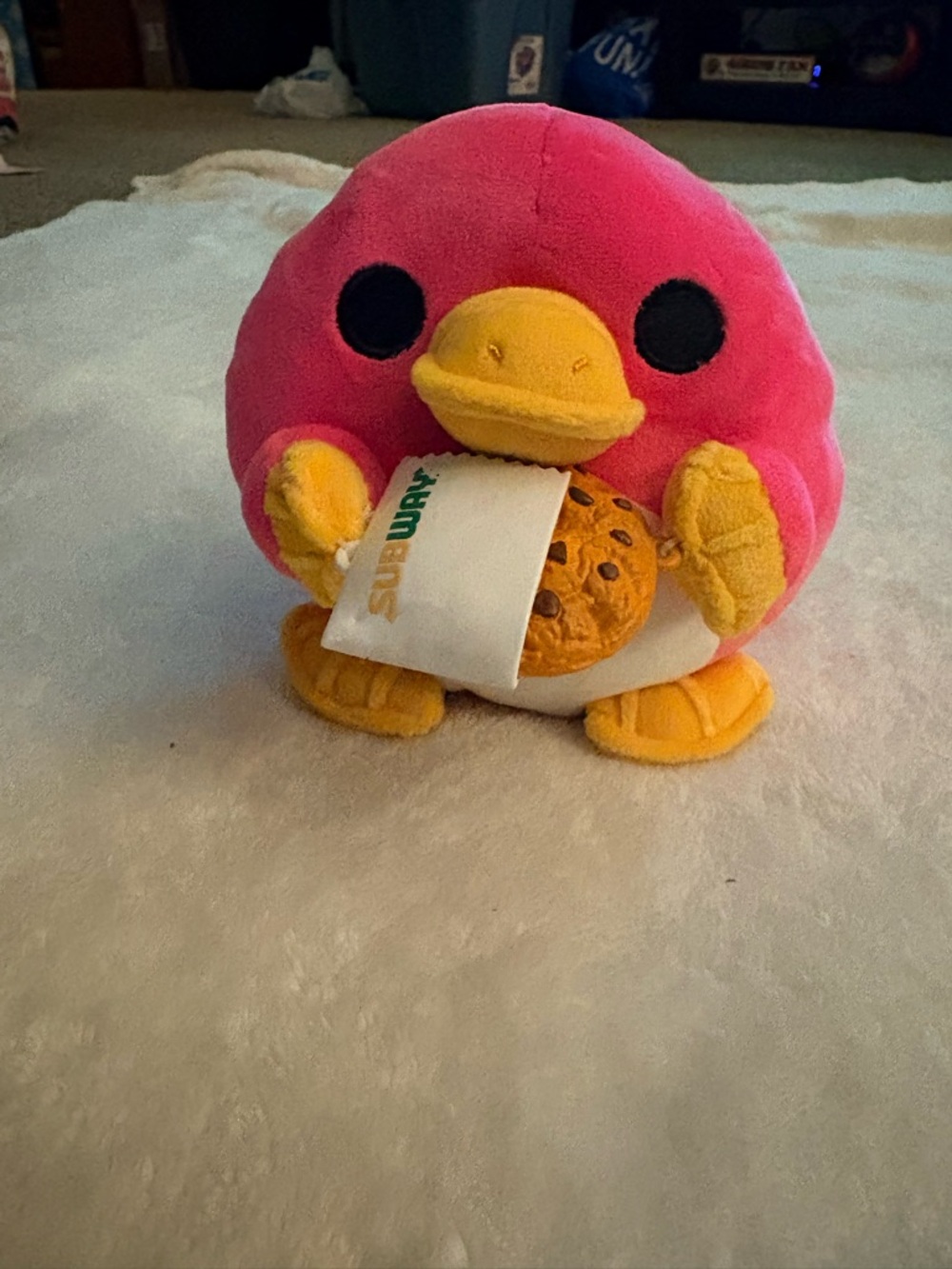 Plush Pink platypus Toy with Yellow Beak & Feet with subway cookie